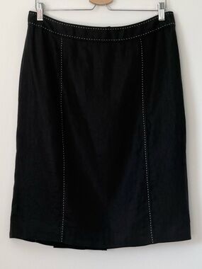 Mario Serrani Black Linen Italian Made Pencil Skirt with Contrast Stitching